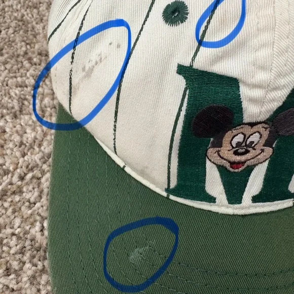 Disney Goofy’s Hat Co. White Green Pinstripe Mickey Mouse Baseball Cap SnapBack - Picture 7 of 7